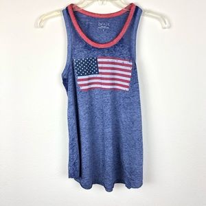 Zoe + Liv American Flag Burn Out Tank Top Blue S
